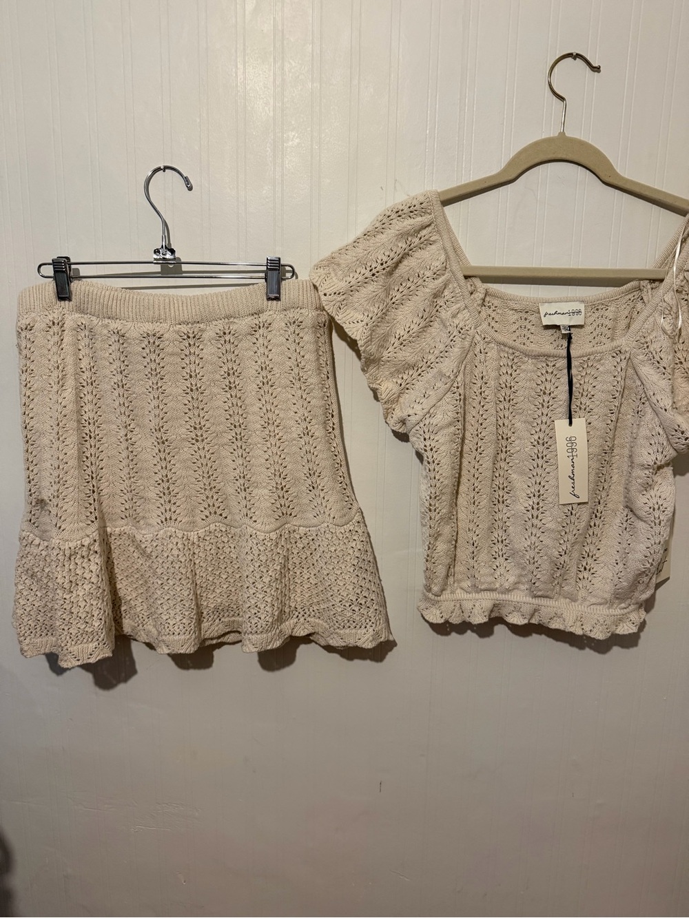 Cream Crochet Knit Skirt and top NWT - Picture 1 of 9